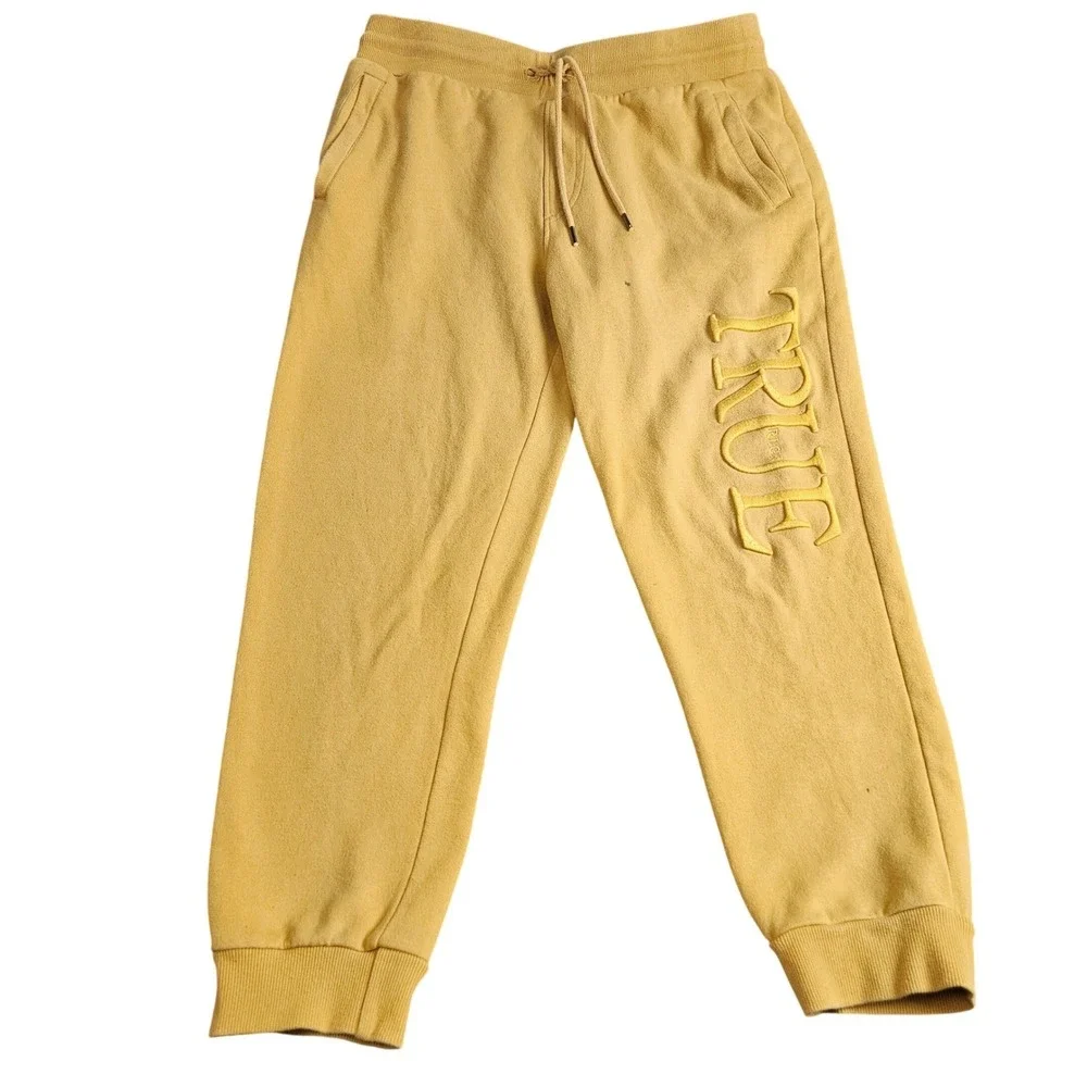 True Religion Jogger‎ Sweatpants Mustard Yellow Embroidered Logo Men's L